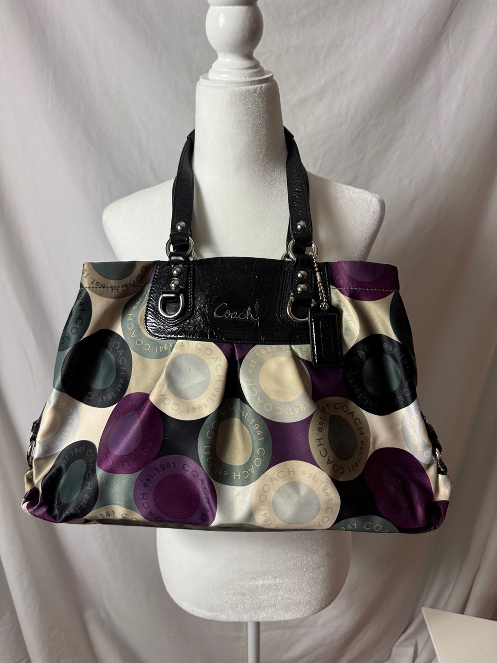 Coach Multicolor Circle Print Shoulder Bag with Black Trim